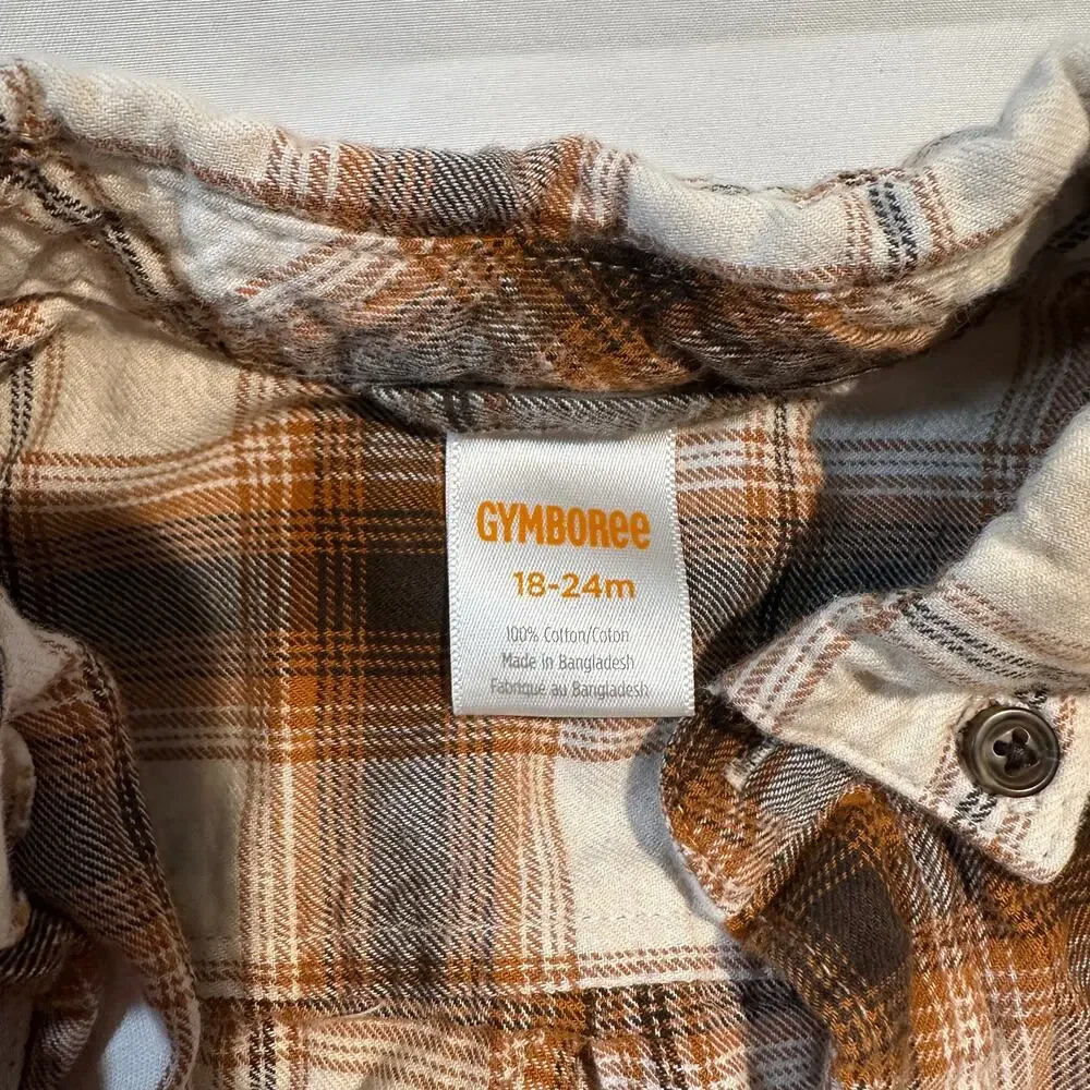 Gymboree 100% Cotton Autumn Adventures Plaid Flannel Button Down Top Sz 18-24 mo